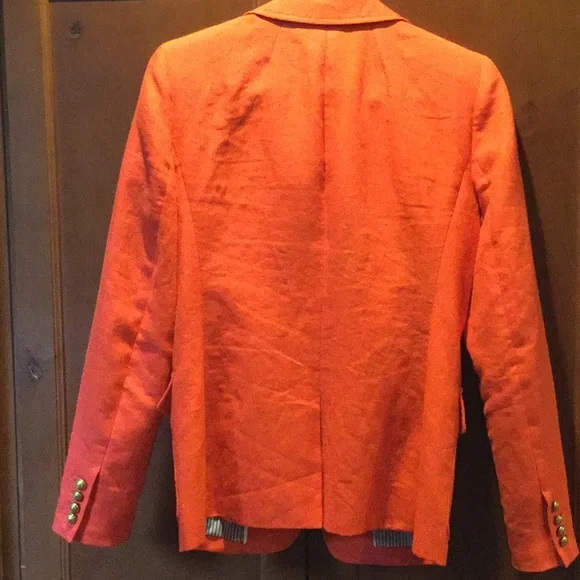 J crew linen blazer bright orange Kentucky derby equestrian horse cowgirl festiv - Picture 8 of 12